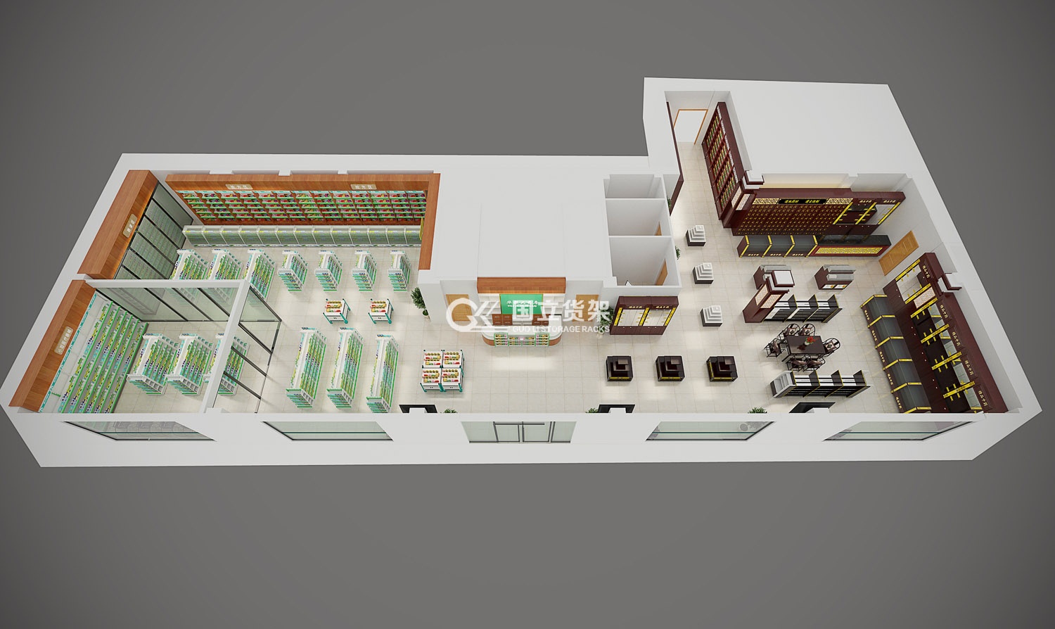 國立貨架客戶案例展示-中西藥房效果圖展示