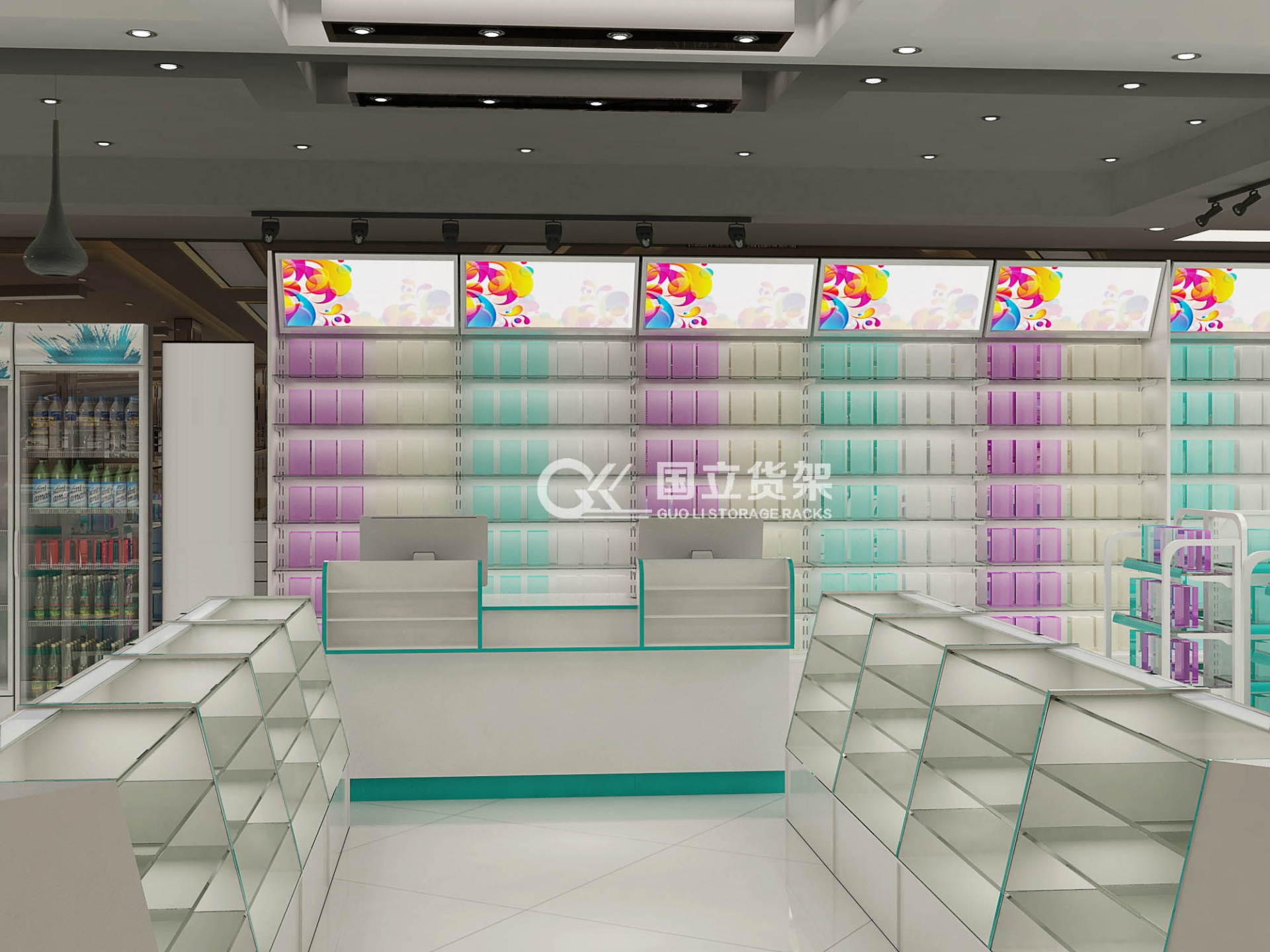國立貨架某商場開放式藥店效果圖展示