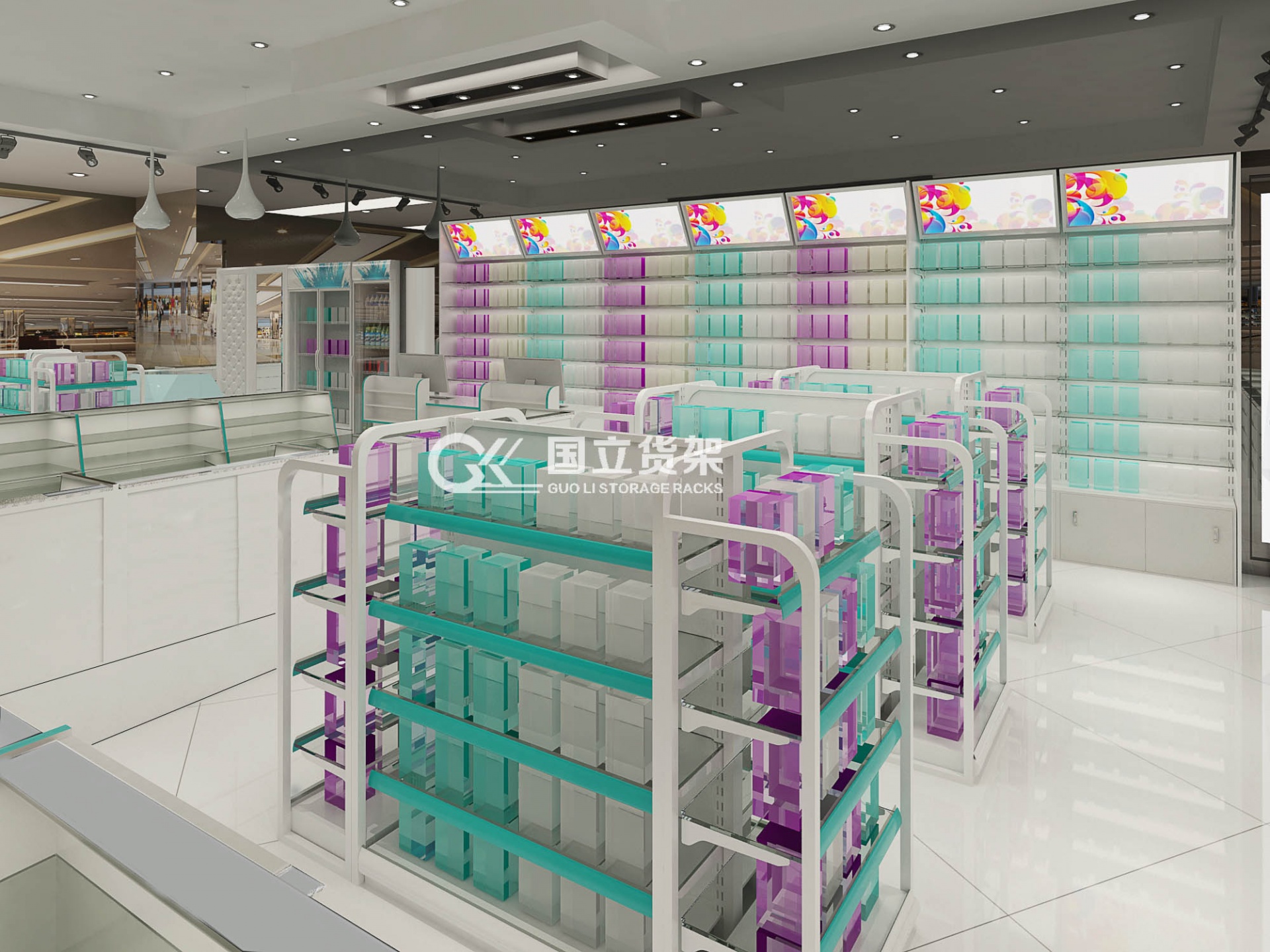 國立貨架某商場開放式藥店效果圖展示
