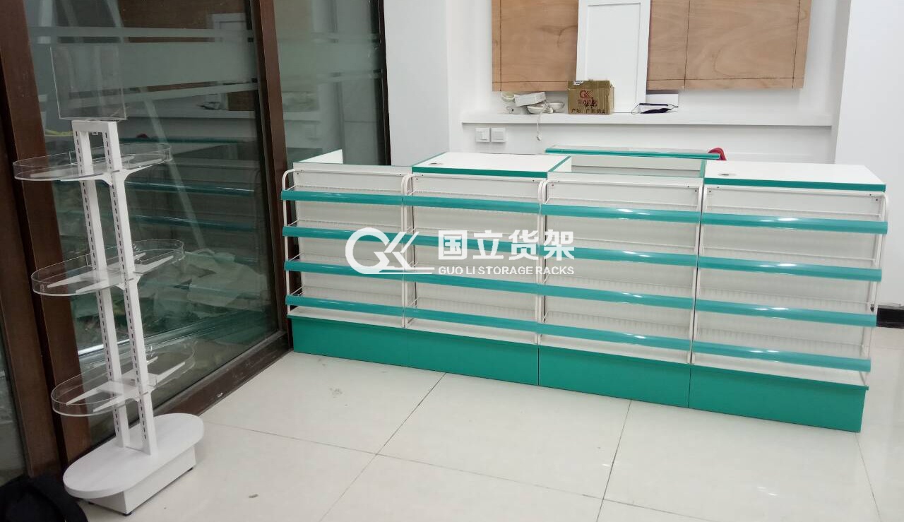 國立帶網(wǎng)兜藥品收銀臺貨架展示