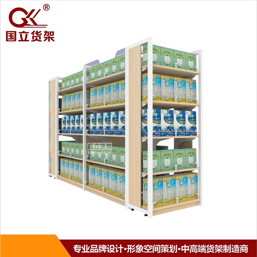 鋼木款超市母嬰店中島雙面架 國(guó)立貨架廠家直銷(xiāo)