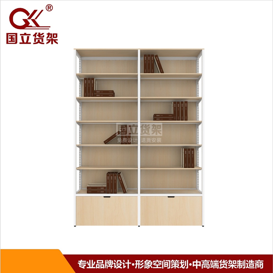 木背板單面書(shū)架辦公日用品單面陳列架