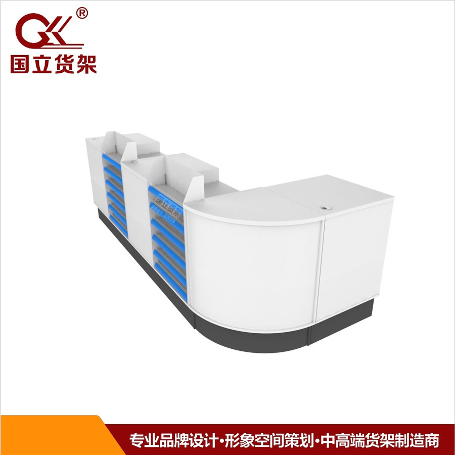 多功能L型鋼木收銀臺(tái)帶轉(zhuǎn)角